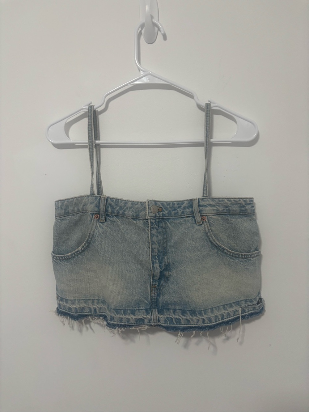 Zara distressed light wash denim crop top